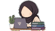 Maskot Psikologi Connect di depan laptop